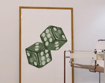Green Dice Wall Art, Trendy Room Decor (Digital Print)