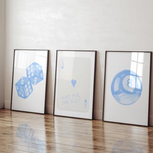 Light Blue Wall Art Trendy Gallery Wall Set Aesthetic Art Prints Wall Set Of 3 Y2k Art Apartment Decor Dorm Printable College Blue Poster