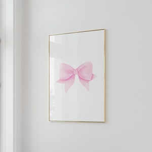 Pink Bow Print Preppy Wall Art Balletcore Poster Nursery Girly Decor Coquette Prints Trendy Printable Print Pink Trendy Apartment Decor