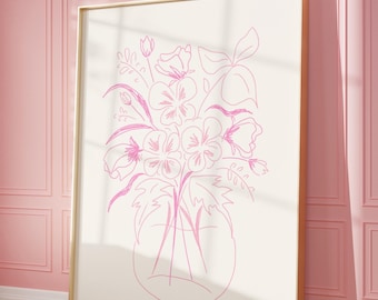 Pink Flower Bouquet Print, Trendy Girly Room Decor (Digital Download)