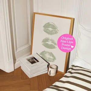 Sage Green Lips Print, Aesthetic Preppy Dorm Decor (Digital Print)
