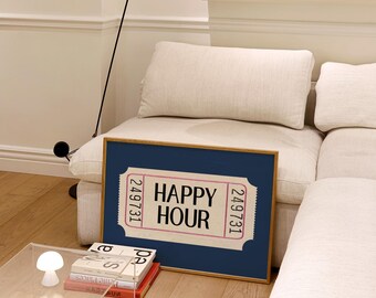 Happy Hour Ticket Print, Retro Bar Cart Wall Art (Digital Download)