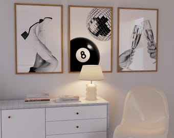 Black & White Gallery Wall Art Prints, Set of 3 (Digital Download)