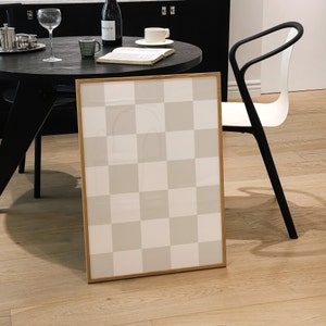 Checkered Wall Art Beige Checker Art Print  Funky Poster Trendy Wall Art Checkered Poster Beige Checkered Print Funky Printable Retro Poster