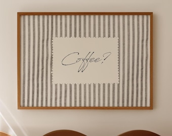 Coffee Print, Kitchen Wall Art, Cottagecore Poster, Farmhouse Kitchen, Striped Beige Neutral (Digital Download)