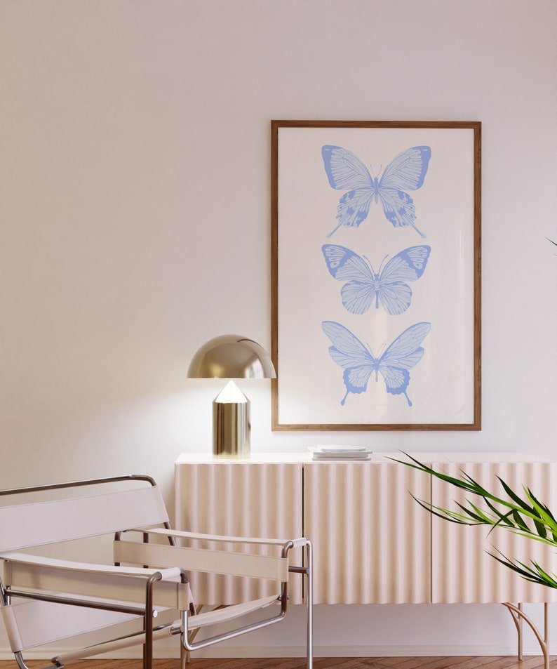 Blue Poster Butterfly Wall Art Blue Art Prints Trendy Digital Prints Preppy Dorm Decor Trendy Art Prints Funky Print Yk2 Wall Art Preppy Art image 2