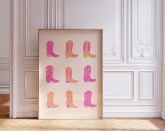 Pink Cowboy Boots Art Print, Girly Western Room Decor (Digital Download)