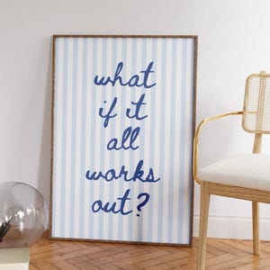 What If It All Works Out Wall Art Navy Blue  Aesthetic Room Decor Affirmation Quote  Apartment Decor Trendy Retro Prints Digital Download