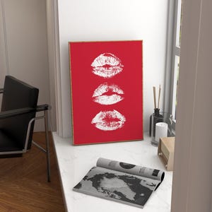 Kiss Lips Wall Art Trendy Wall Art  Preppy Dorm  Aesthetic Room Decor Teen Girl Wall Art Red Wall Art Cool Apartment Decor Girly Printable