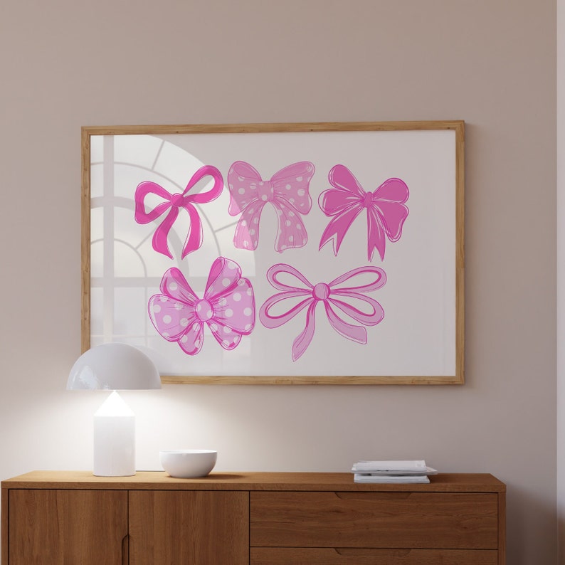 Trendy Pink Bow Wall Art Coquette Room Decor Pink Art Print Girly Wall Art College Dorm Decor Aesthetic Poster Ribbon Wall Art Trendy Prints image 7