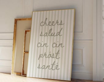 Cheers Around The World Print, Sage Green Bar Cart Art (Digital Download)