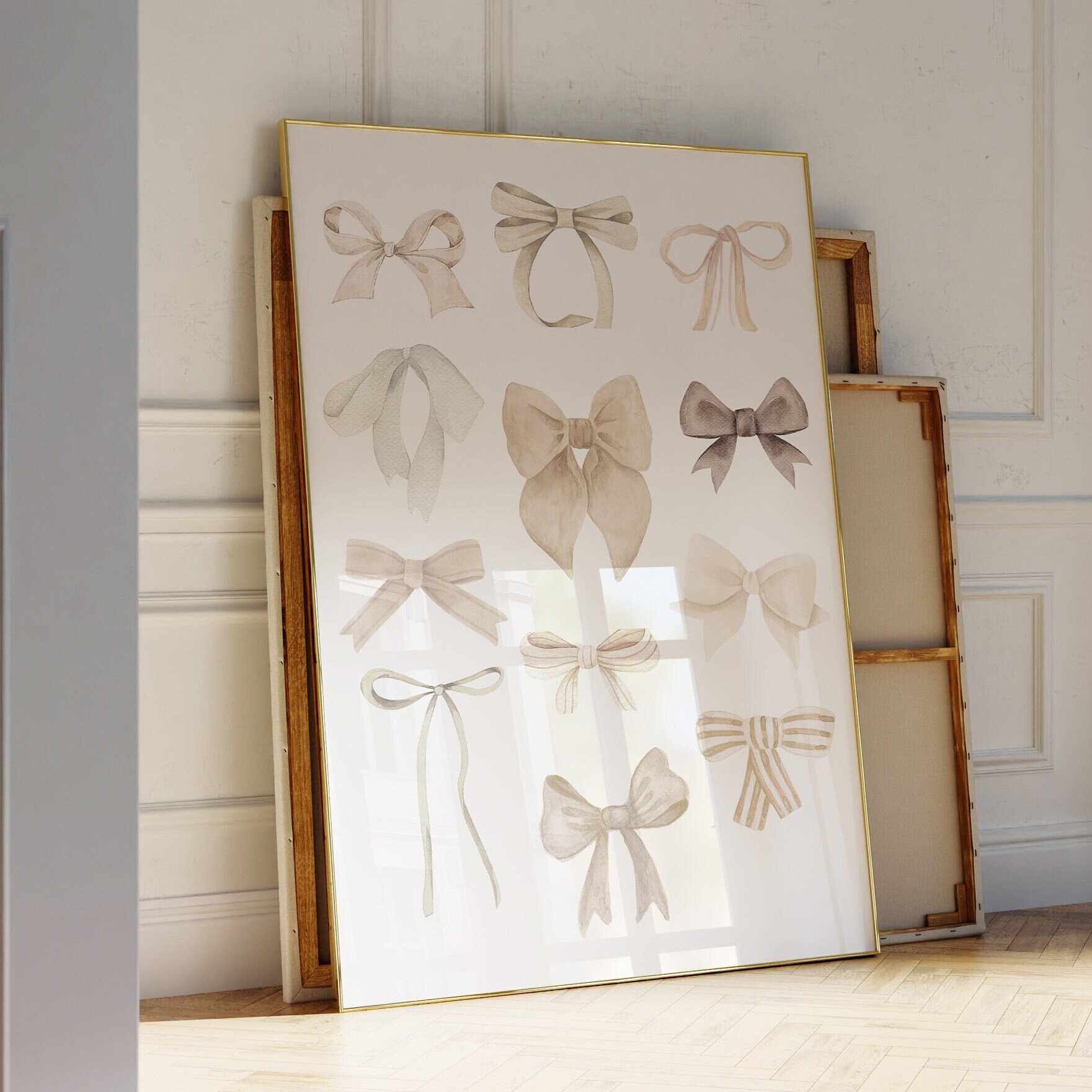 Bows Wall Art Beige Art Print Trendy Art Prints Aesthetic Poster Ribbon Wall Art Neutral Wall Art Trendy Digital Print Preppy Dorm