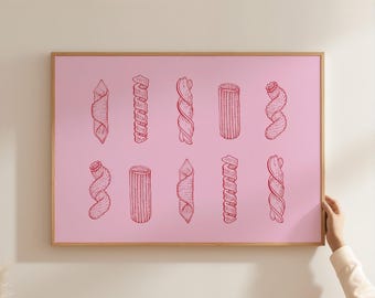 Pink Pasta Print, Trendy Kitchen Wall Art (Digital Download)