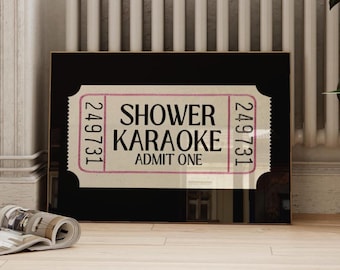 Shower Karaoke Ticket Print, Retro Bathroom Art (Digital Download)