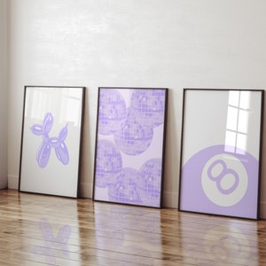 Trendy Gallery Wall Set Of 3 Lilac Wall Art Trendy Poster Preppy Wall Art College Dorm Decor Purple Aesthetic Wall Art Digital Download