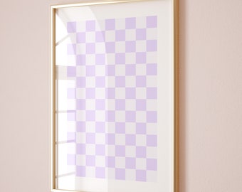 Lilac Wall Art Checkered Art Prints Preppy Room Decor College Dorm Poster Trendy Wall Decor Purple Art Print Funky Poster Checker Poster