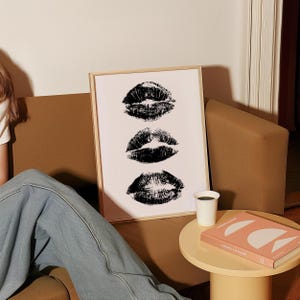 Kiss Lips Wall Art Trendy Poster Lips Print Trendy Digital Prints Preppy Dorm Trendy Art Print Funky Print Fashion Wall Art Make Up Wall Art image 2