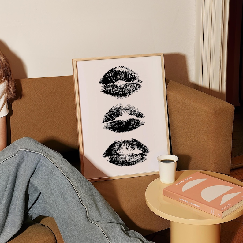 Kiss Lips Wall Art Trendy Poster Lips Print Trendy Digital Prints Preppy Dorm Trendy Art Print Funky Print Fashion Wall Art Make Up Wall Art image 2