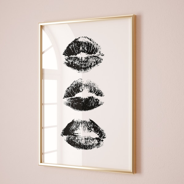 Kiss Lips Wall Art Trendy Poster Lips Print Trendy Digital Prints Preppy Dorm Trendy Art Print Funky Print Fashion Wall Art Make Up Wall Art
