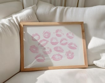 Pink Kiss Lips Wall Art, Trendy Girly Poster (Digital Download)