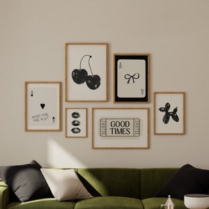 Black And White Wall Art Trendy Gallery Wall Set Aesthetic Art Prints Wall Set Of 6 Y2k Art Apartment Decor Dorm Printable Bow Prints Preppy