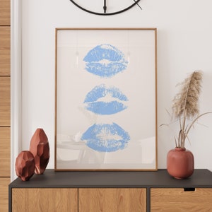 Blue Art Prints Kiss Lips Wall Art Trendy Wall Art Lips Print Preppy Dorm Digital Download Fashion Wall Art Aesthetic Wall Art Printable image 5