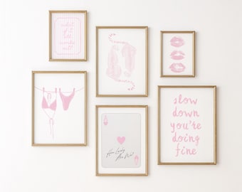 Pink Gallery Wall Art Set, Trendy Aesthetic Prints (Digital Download)