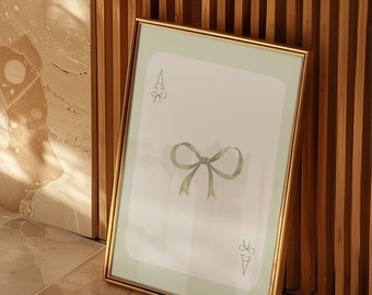 Green Bow Art Print, Coquette Dorm Decor (Digital Download)