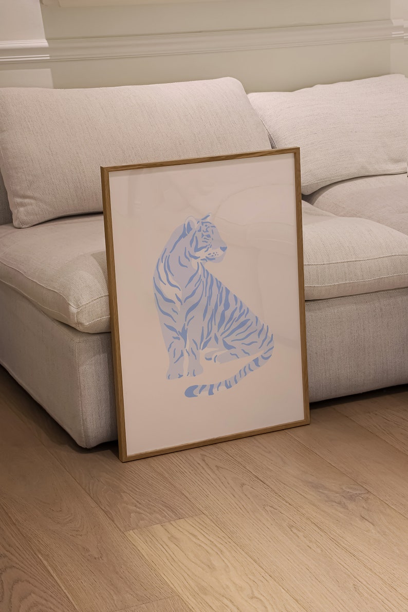 Tiger Wall Art Blue Wall Art Preppy Room Decor Eclectic Prints Blue Dorm Poster Trendy Printable Art Aesthetic Wall Art Light Blue Wall Art zdjęcie 7