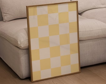 Yellow Checkered Wall Art Print, Retro Groovy Decor (Digital Download)