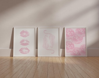 Pink Preppy Wall Art Set Of 3, Girly Room Decor, Trendy Gallery Set, Coquette Prints (Digital Download)