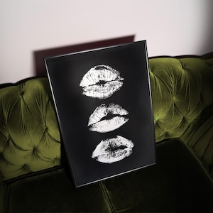 Kiss Lips Wall Art Trendy Poster Lips Print Black And White Prints Aesthetic Trendy Digital Prints Preppy Dorm Fashion Wall Art Make Up Art
