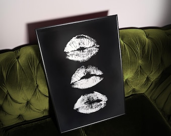 Black and White Lips Art Print, Trendy Fashion Poster (Digital Download)