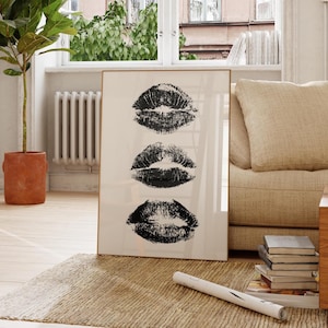 Kiss Lips Wall Art Trendy Poster Lips Print Trendy Digital Prints Preppy Dorm Trendy Art Print Funky Print Fashion Wall Art Make Up Wall Art image 3