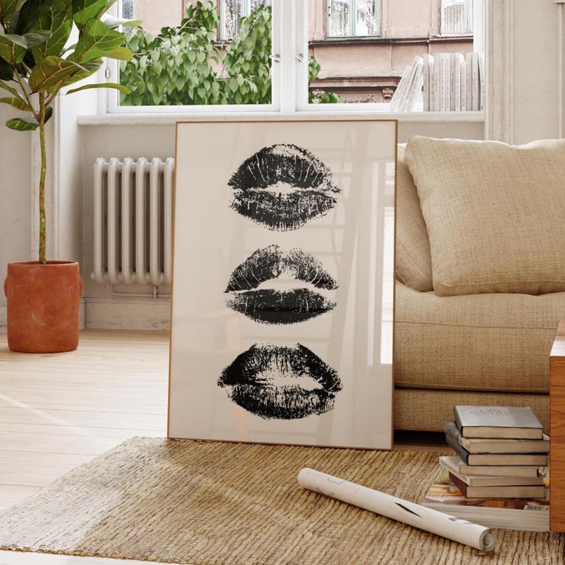 Kiss Lips Wall Art Trendy Poster Lips Print Trendy Digital Prints Preppy Dorm Trendy Art Print Funky Print Fashion Wall Art Make Up Wall Art image 3