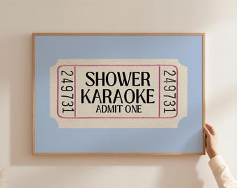Shower Karaoke Ticket Print, Retro Bathroom Art (Digital Download)