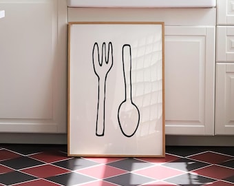 Fork and Spoon Kitchen Art Print, Minimalist Food Decor (Digital Download)
