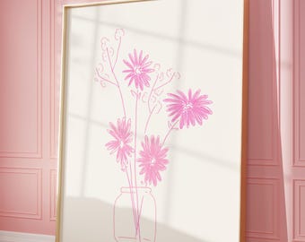 Pink Flower Bouquet Art Print, Trendy Room Decor (Digital Download)