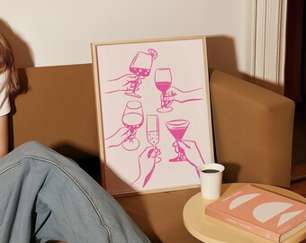 Pink Cocktail Print, Retro Bar Cart Art (Digital Download)