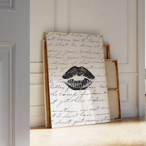Trendy Art Prints Kiss Lips Wall Art Aesthetic Poster Trendy Digital Prints Preppy Dorm Trendy Art Print Funky Print Fashion Wall Art