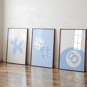 Trendy Gallery Wall Set Of 3 Blue Wall Art Trendy Poster Preppy Wall Art College Dorm Decor Blue Aesthetic Wall Art Digital Download