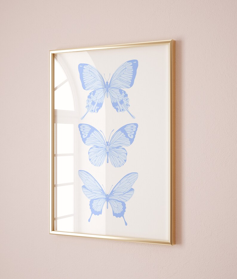 Blue Poster Butterfly Wall Art Blue Art Prints Trendy Digital Prints Preppy Dorm Decor Trendy Art Prints Funky Print Yk2 Wall Art Preppy Art image 3