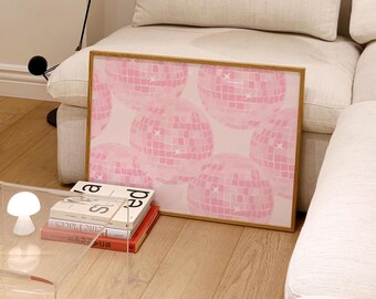 Pink Disco Ball Print, Trendy Y2K Dorm Decor (Digital Download)