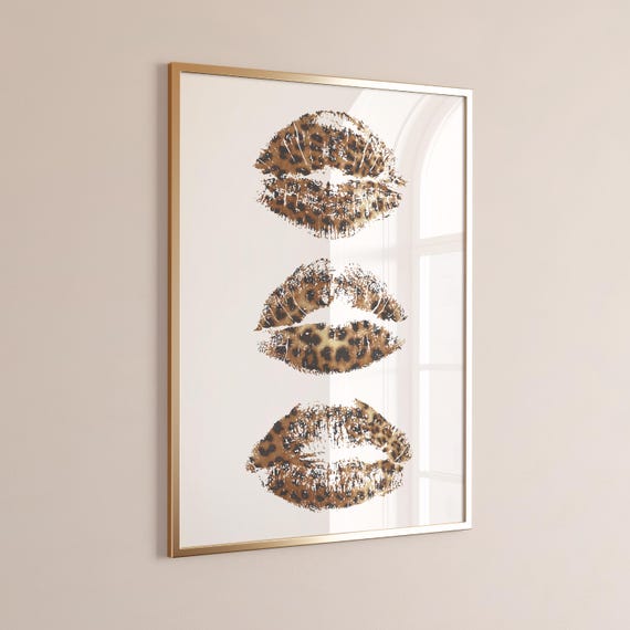 Cheetah Wall Art Trendy Wall Art Kiss Lips Wall Art Aesthetic Room Decor 70s Wall Art Preppy Poster Neutral Vintage Print Girly Wall Art