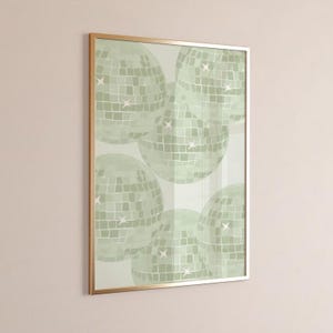Sage Green Wall Art Trendy Art Prints Aesthetic Poster Disco Ball Wall Art Trendy Digital Print Preppy Dorm Trendy Art Print Green Poster