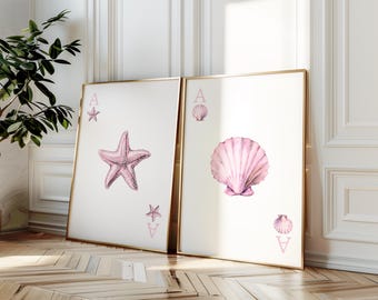 Pastel Pink Coastal Print: Starfish & Seashell Wall Art (Digital Download)