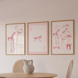 Pink Bow Wall Art Trendy Wall Art Set Of 3 Preppy Wall Art Pink Art Prints Coquette Art Print Aesthetic Prints Nursery Decor Girly Wall Art