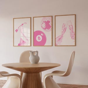 Trendy Pink Wall Art Gallery Pink Wall Art Set Of 3 Preppy Dorm Print Aesthetic Room Decor 8Ball Poster Coastal Cowgirl Art Prints Cocktail