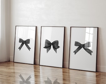 Black Bow Prints Set, Trendy Coquette Wall Art (Digital Download)