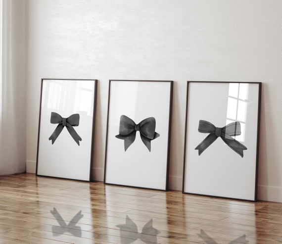 Black Bow Prints Set, Trendy Coquette Wall Art (Digital Download)